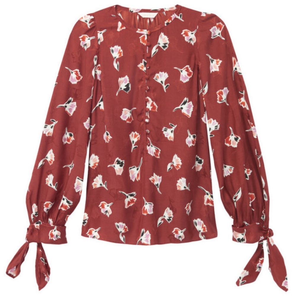EUC Rebecca Taylor Ikat Paintbrush Silk Jacquard Red Blouse Size 6 Retail $295